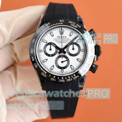 Swiss Grade Replica Rolex BLAKEN Daytona 7750 White Dial Rubber Strap